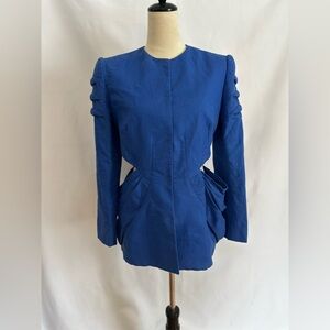 NONOO NEW YORK Sculpted Cut Out Padded Shoulder 100% Linen Blazer EUC Size 6